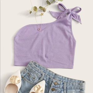 ✿ Purple One Shoulder Tie Crop Top ✿